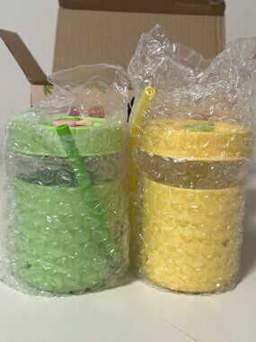 XccMe Kids Glass Water Cups with Lids and Straws 2 Pack 8 oz New